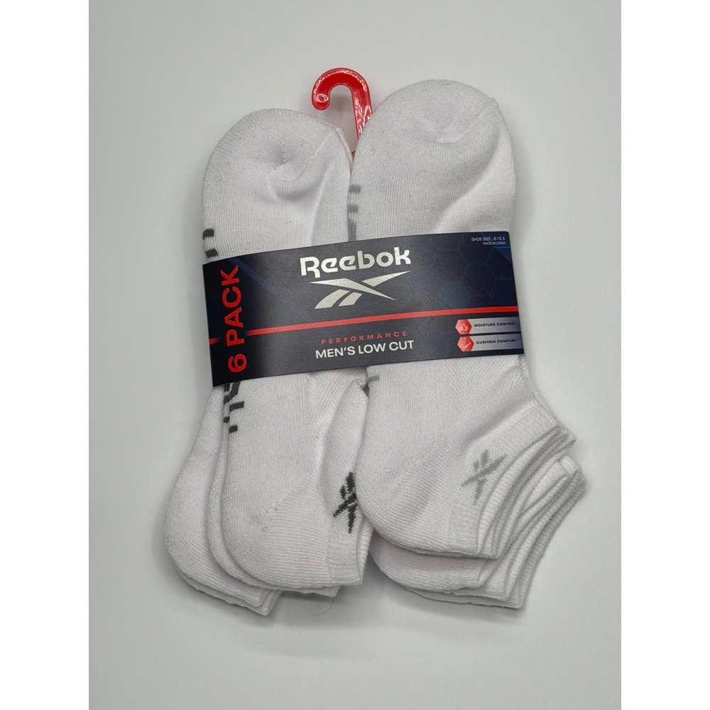 Reebok Performance Men's Low Cut Socks 6 Pack White Shoe Size 6-12.5‎ Athletic